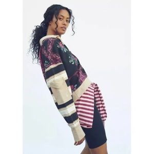 Free People Movement Overlapped Printed Sweatshirt Cropped Floral Pullover Black